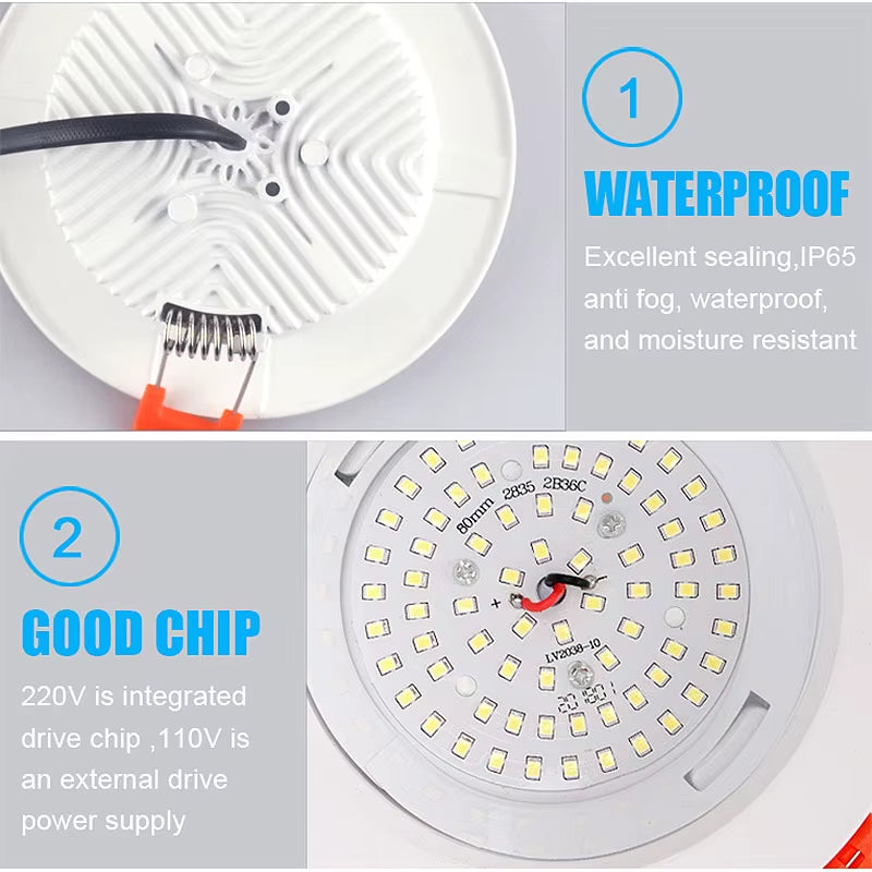 LED Downlight IP65 Waterproof Dimmable 9W 12W 15W 7W for Bathroom 220V 12V Kitchen Toilet Eaves Ceiling Lamp White Spot Light